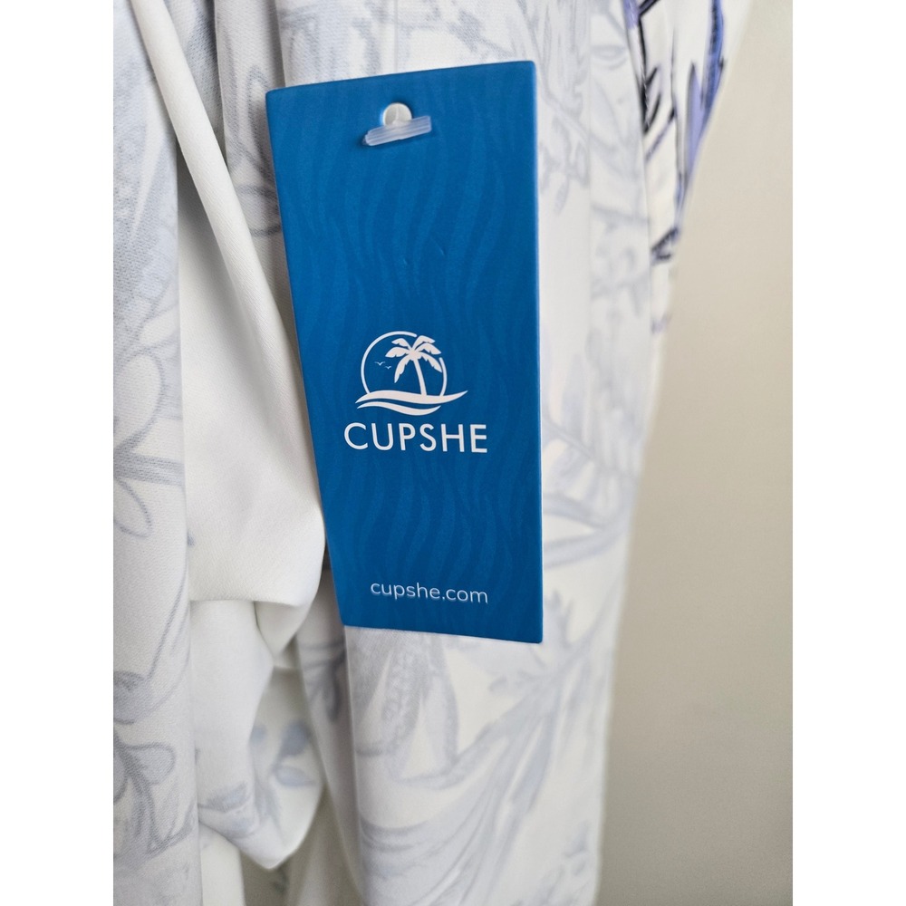 Cupshe Womens Blue White Floral Botanical Sleeveless V-Neck Mini A-Line Dress M - Picture 12 of 14